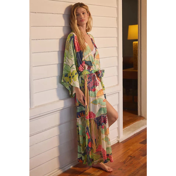 Anthropologie Michelle Morin Kimono size Medium Petite MP Robe Coverup - Picture 1 of 10